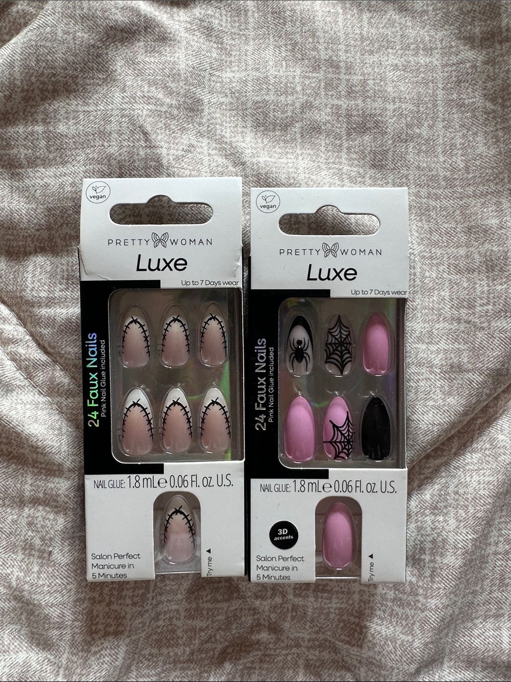 Luxe Pink, Black & Nude Halloween Faux Nail Sets by Pretty Woman